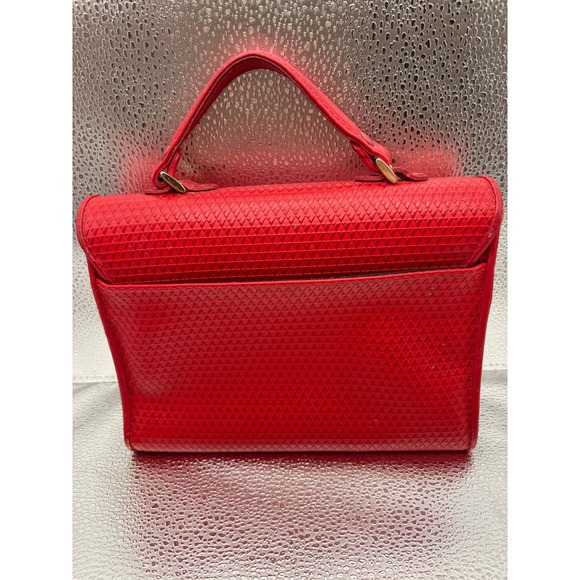 Liz Claiborne Red Textured Vintage Top Handle Handbag Genuine Leather Trim 1983 - Picture 5 of 6